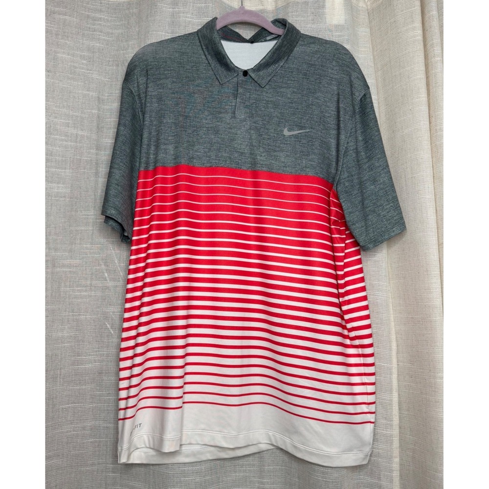 Nike Tiger Woods Collection Golf Polo Striped Short Sleeve Men's Size Large - Picture 1 of 9